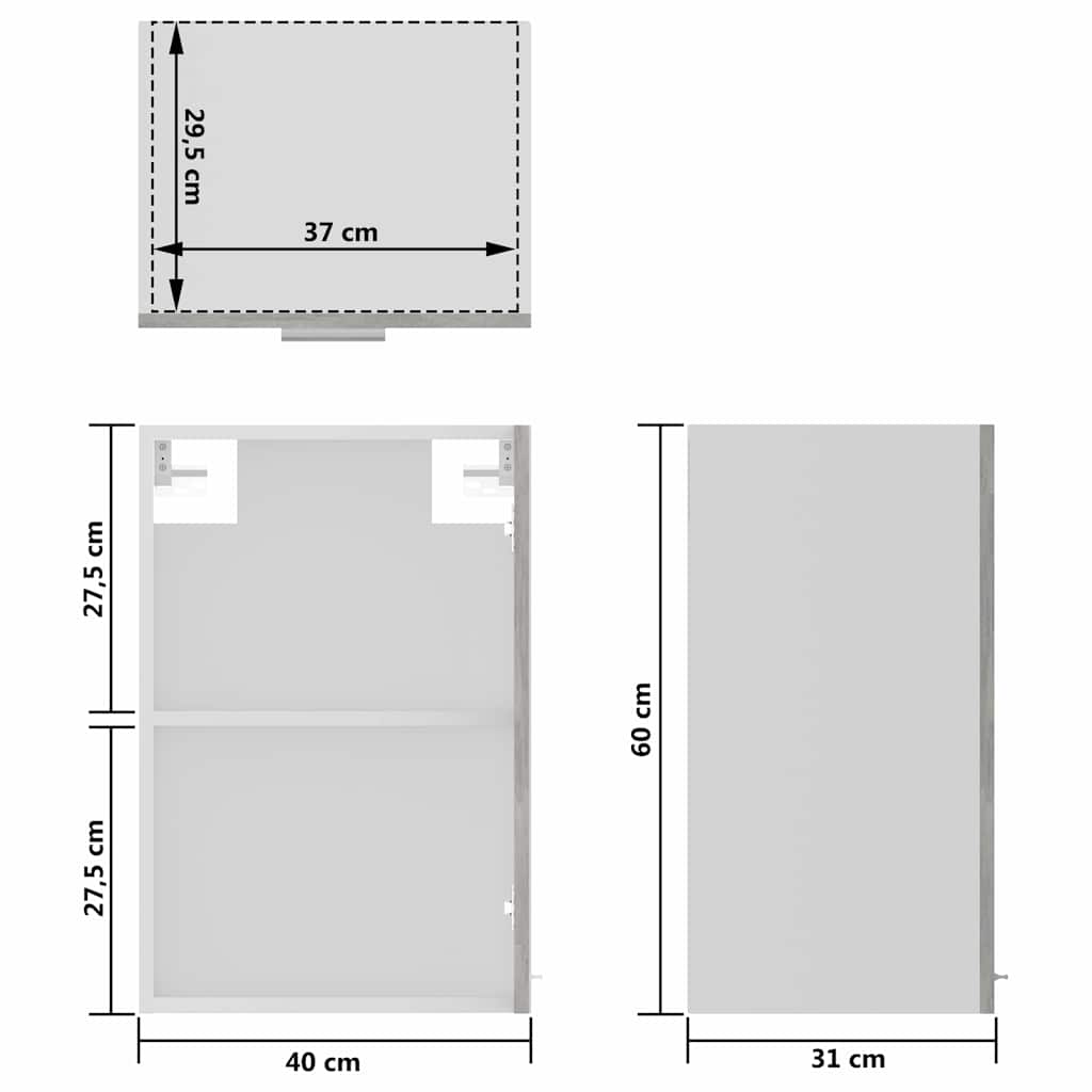 Hanging Glass Cabinet "Lyon" Concrete Grey 40x31x60 cm