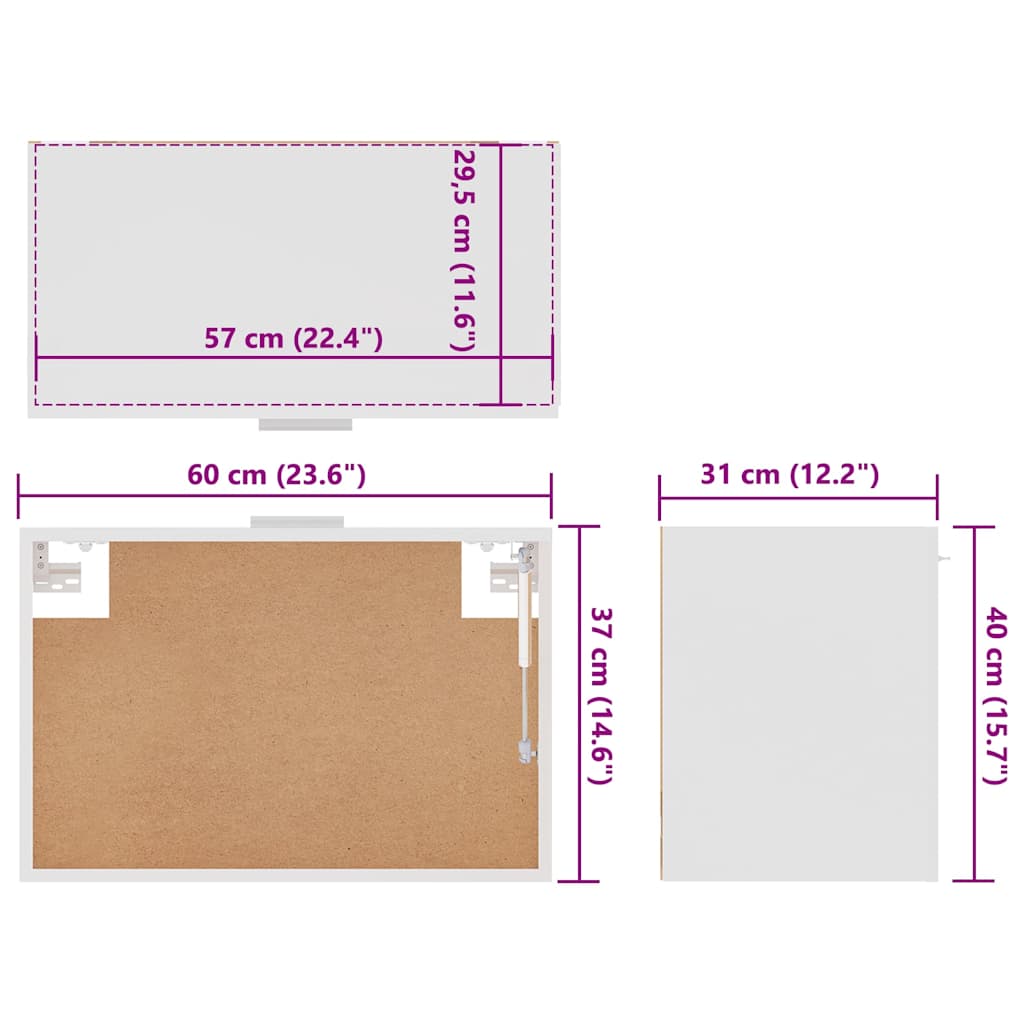 802513 vidaXL Hanging Cabinet "Lyon" White 60x31x40 cm Engineered Wood