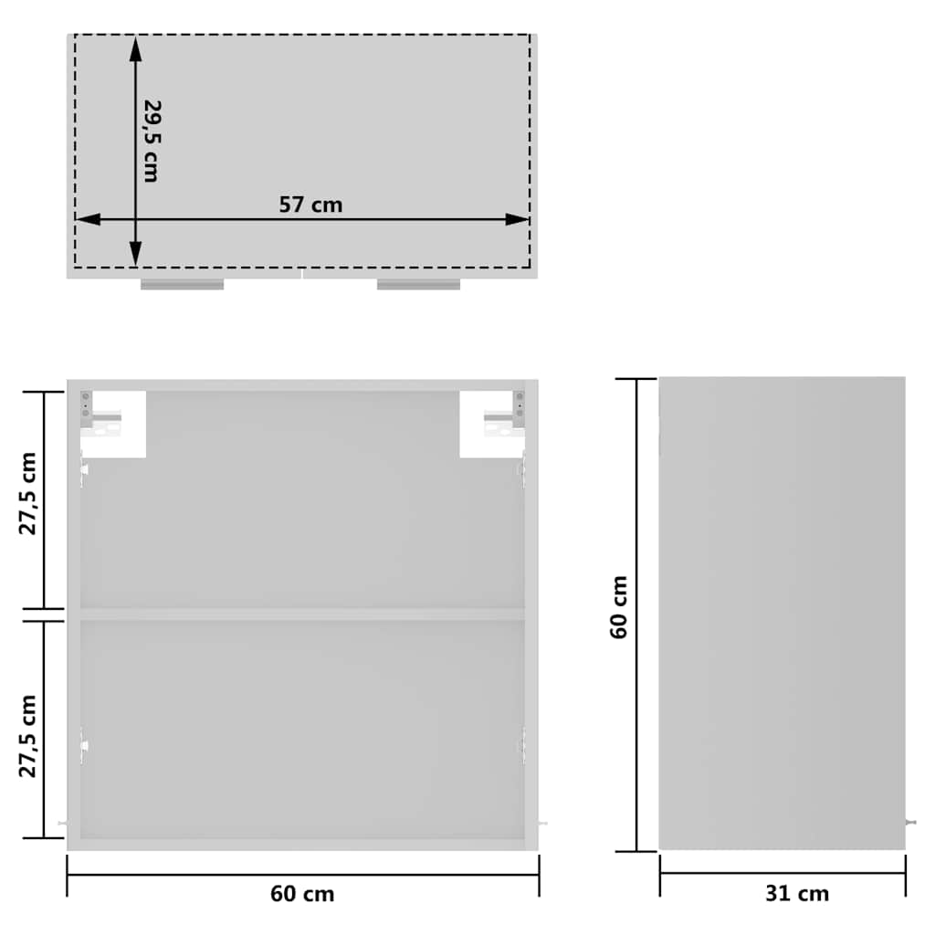 802521 vidaXL Hanging Glass Cabinet "Lyon" White 60x31x60 cm Engineered Wood