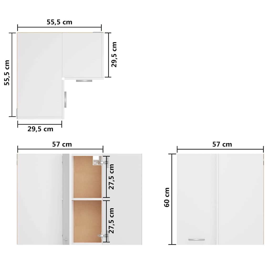 802537 vidaXL Hanging Corner Cabinet "Lyon" White 57x57x60 cm Engineered Wood