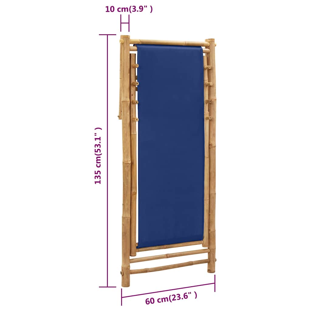 313019 vidaXL Deck Chair Bamboo and Canvas Navy Blue