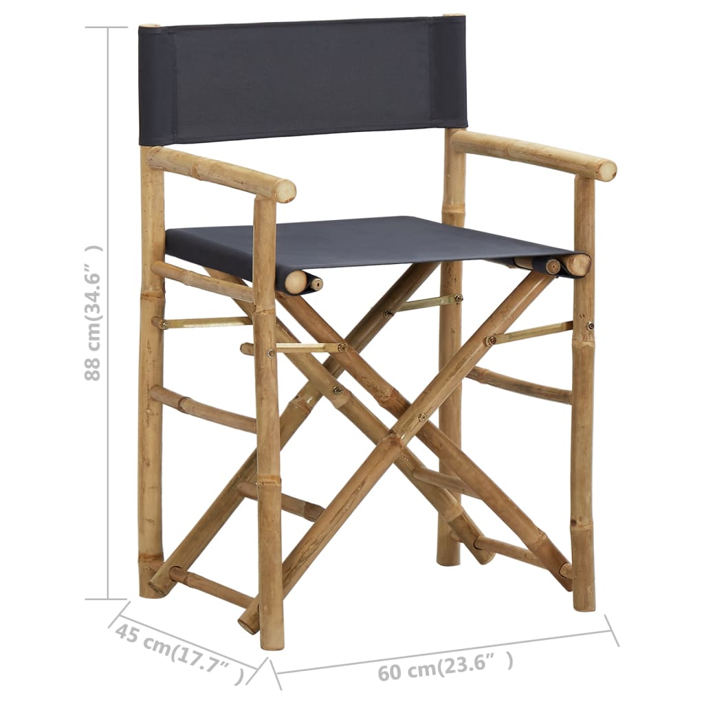 313029 vidaXL Folding Director's Chairs 2 pcs Dark Grey Bamboo and Fabric
