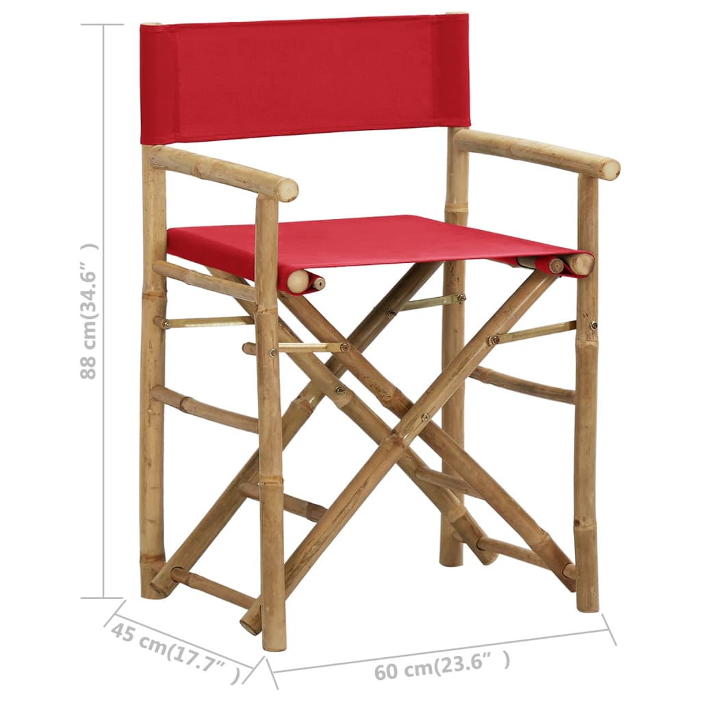 313031 vidaXL Folding Director's Chairs 2 pcs Red Bamboo and Fabric