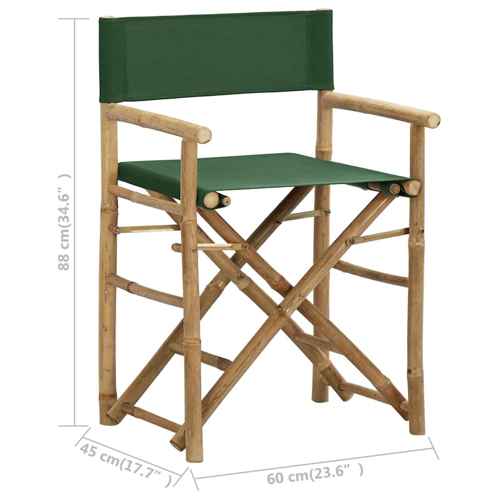 313032 vidaXL Folding Director's Chairs 2 pcs Green Bamboo and Fabric