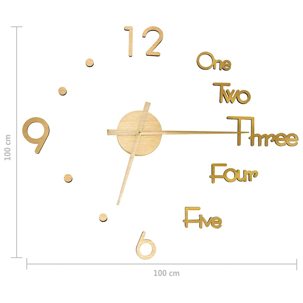 325154 vidaXL 3D Wall Clock Modern Design Gold 100 cm XXL