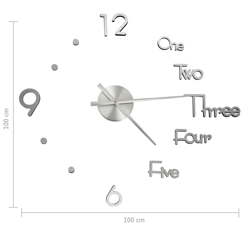 3D Wall Clock Modern Design Silver 100 cm XXL