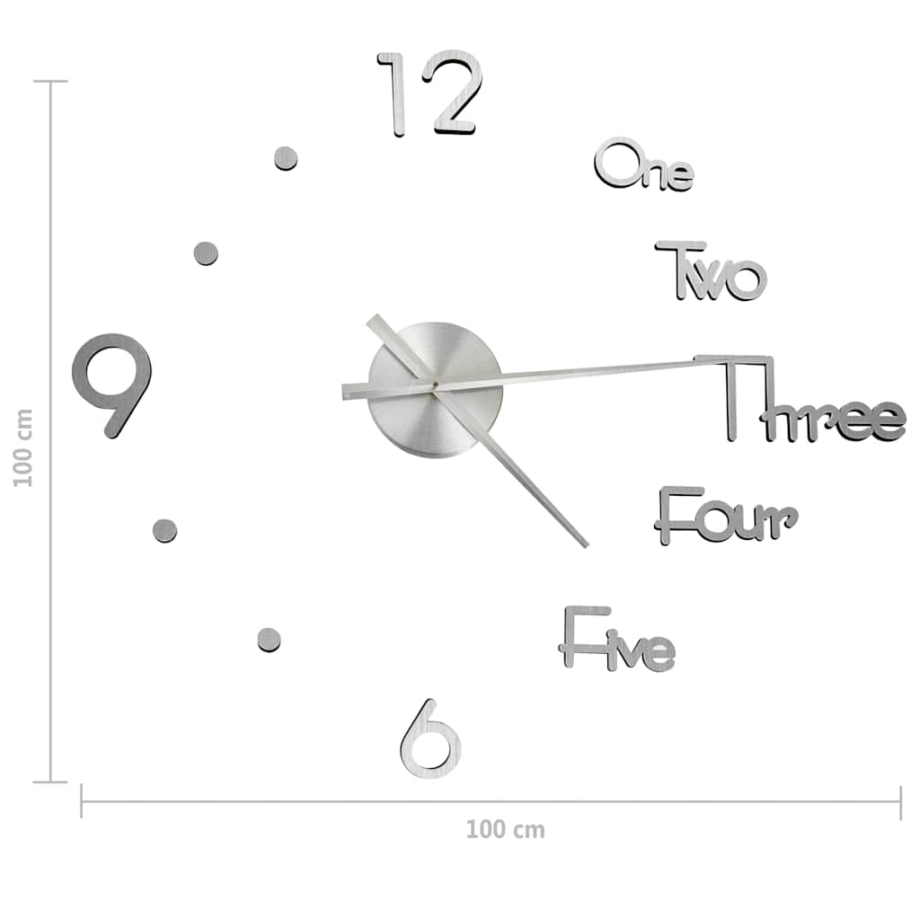 325155 vidaXL 3D Wall Clock Modern Design Silver 100 cm XXL