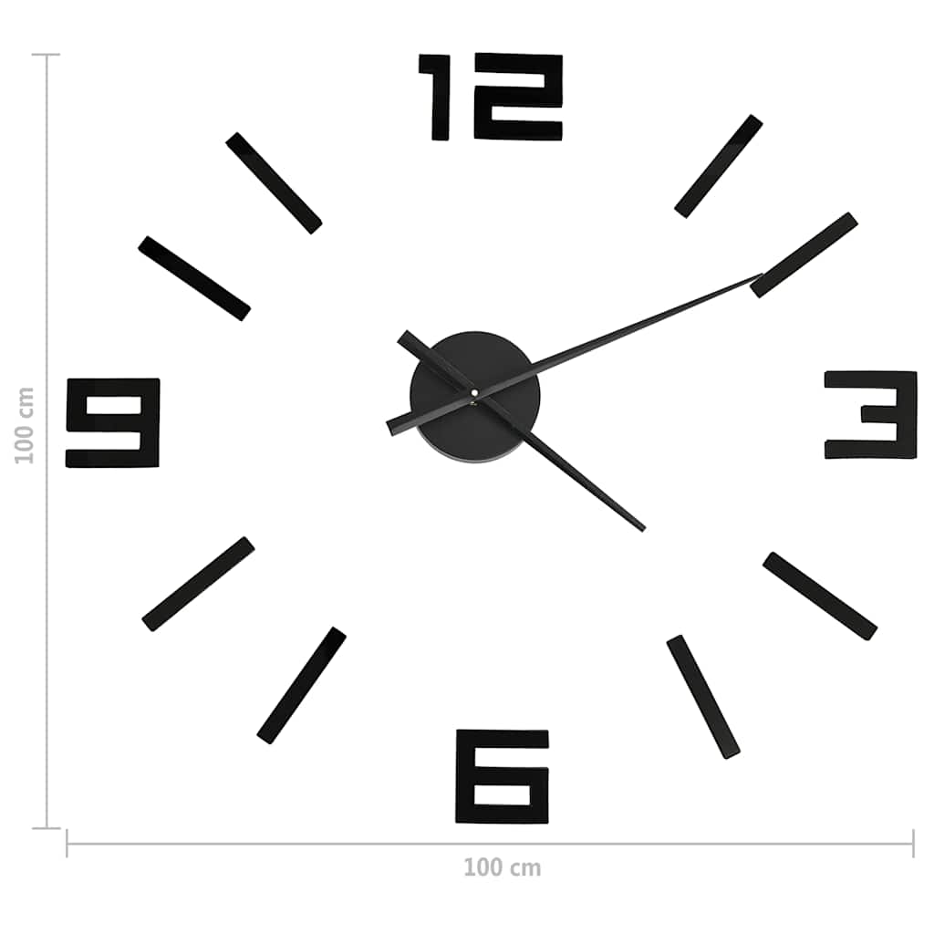 3D Wall Clock Modern Design Black 100 cm XXL