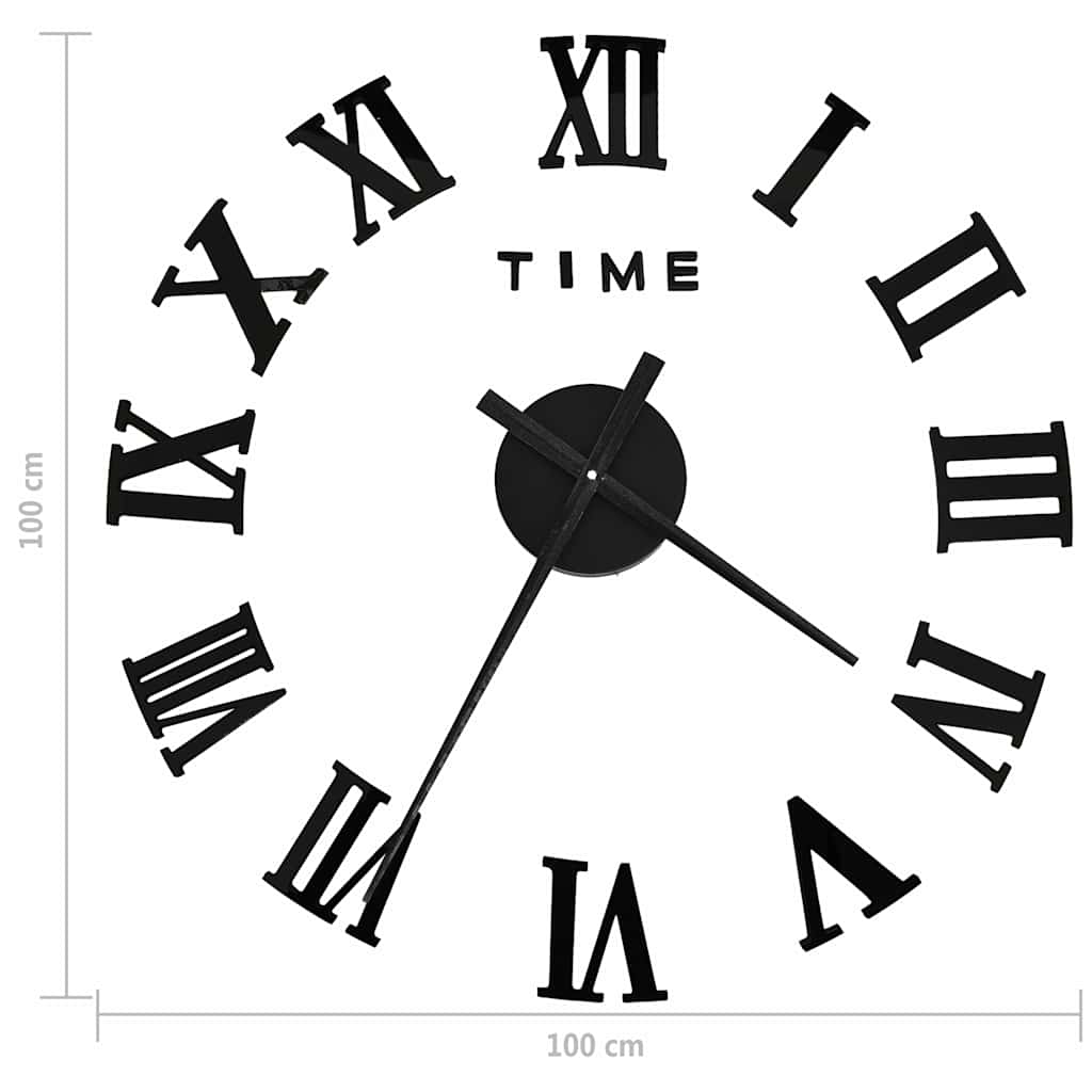 325159 vidaXL 3D Wall Clock Modern Design Black 100 cm XXL