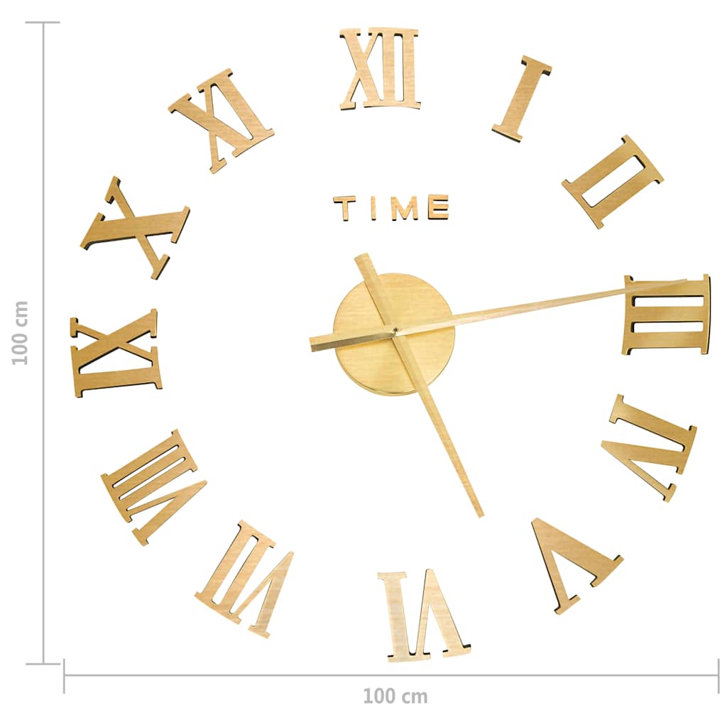 325160 vidaXL 3D Wall Clock Modern Design Gold 100 cm XXL