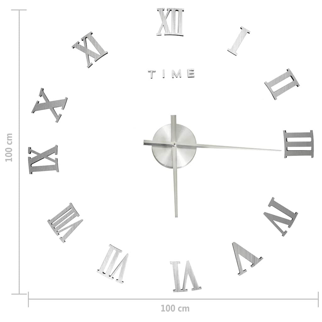 325161 vidaXL 3D Wall Clock Modern Design Silver 100 cm XXL