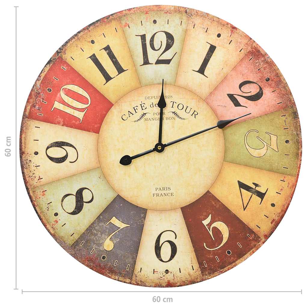 325181 vidaXL Vintage Wall Clock Colourful 60 cm