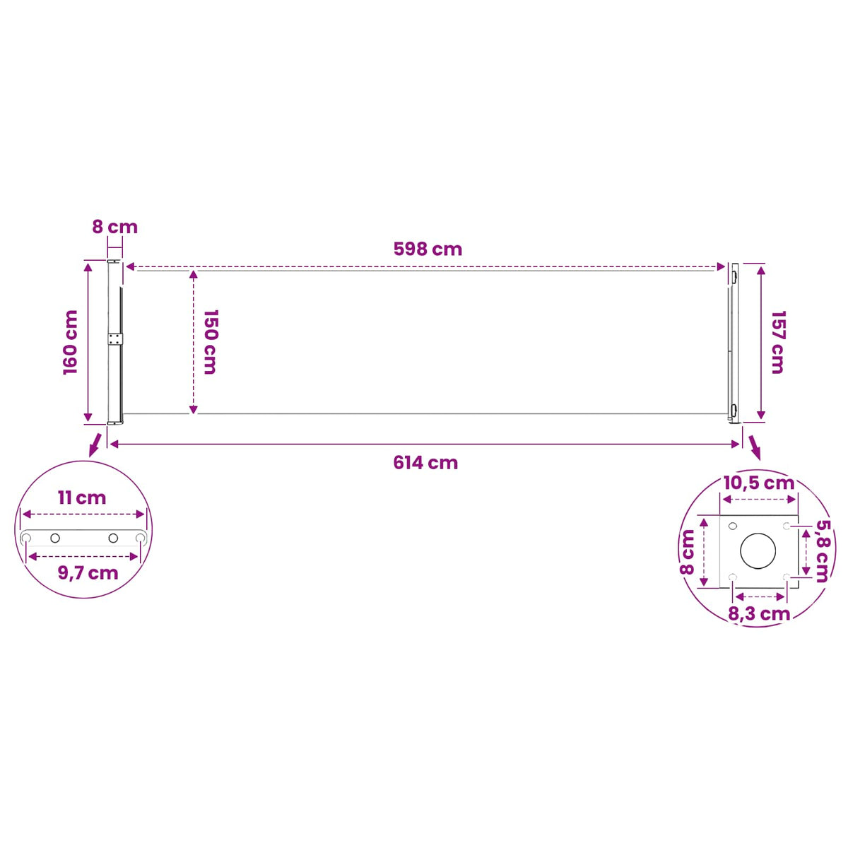 313377 vidaXL Patio Retractable Side Awning 600x160 cm Blue