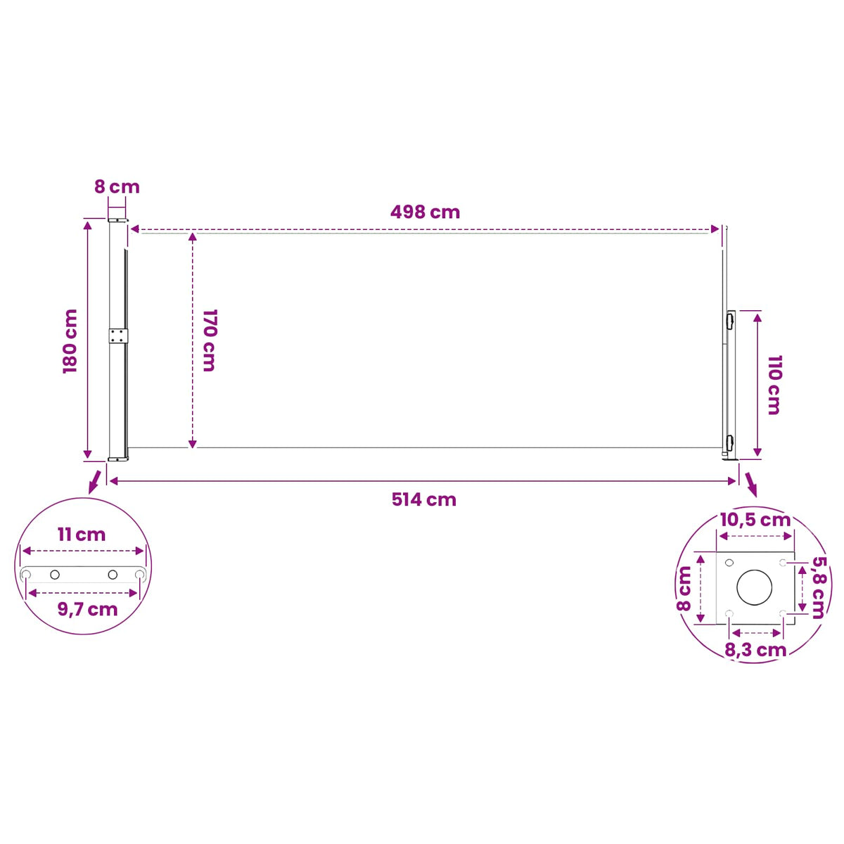 313409 vidaXL Patio Retractable Side Awning 180x500 cm Blue