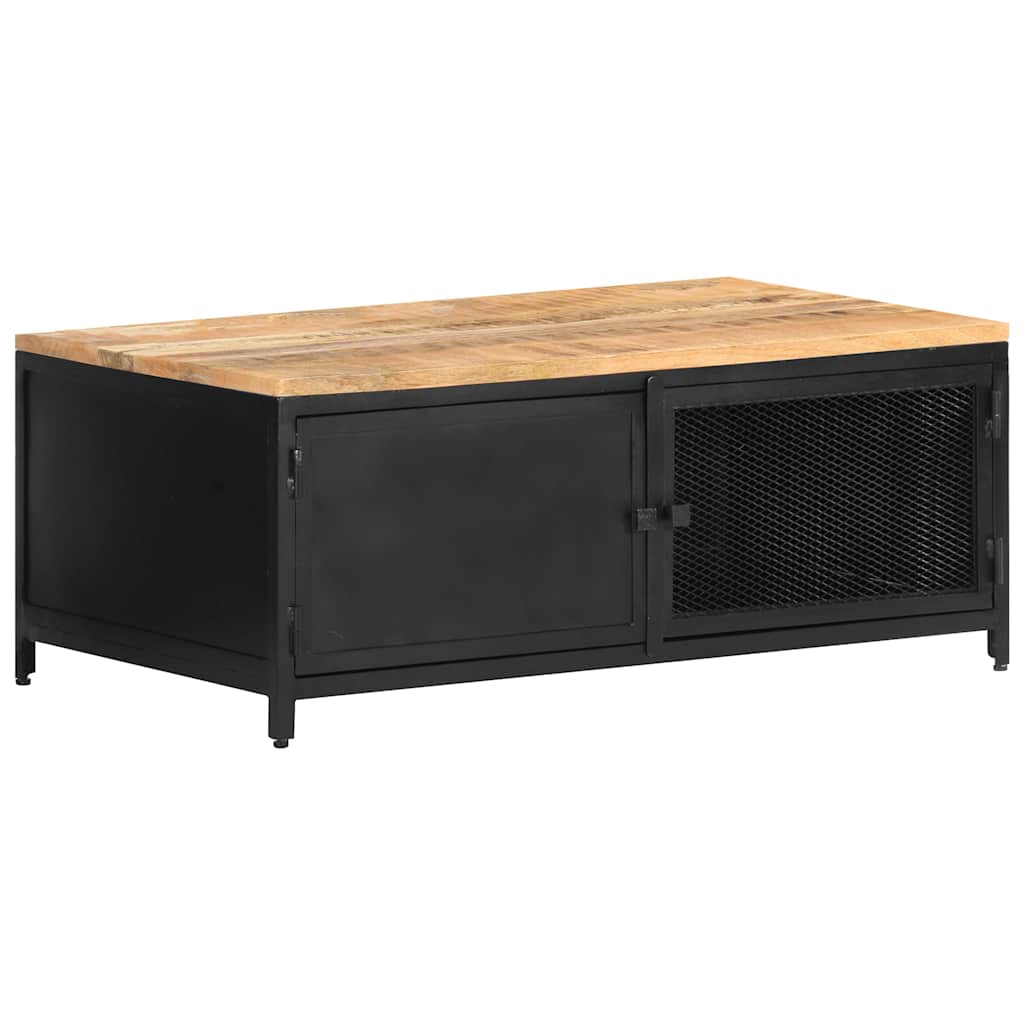 Coffee Table | Black, Natural Wood | Solid Mango Wood, Powder-Coated Iron