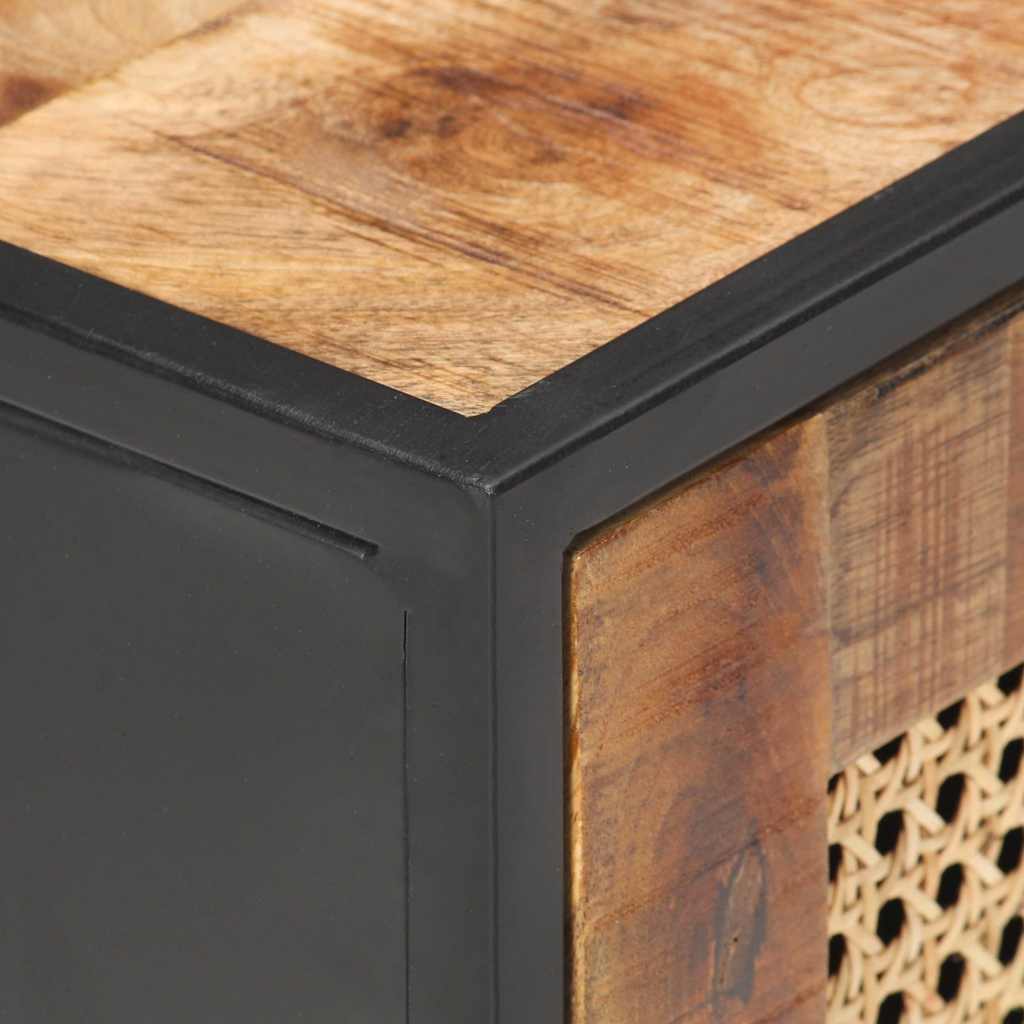 323140 vidaXL Bedside Cabinet 40x30x50 cm Rough Mango Wood and Natural Cane