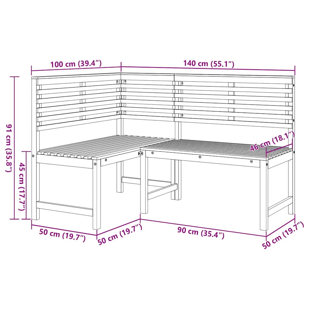 312422 vidaXL Garden Corner Bench 140 cm Solid Acacia Wood