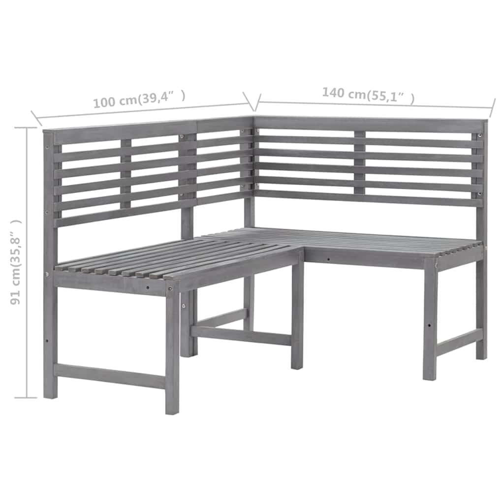 312423 vidaXL Garden Corner Bench Grey 140 cm Solid Acacia Wood