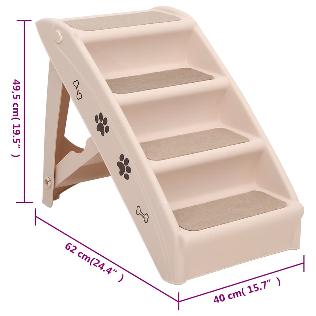 170984 vidaXL Folding Dog Stairs Cream 62x40x49,5 cm
