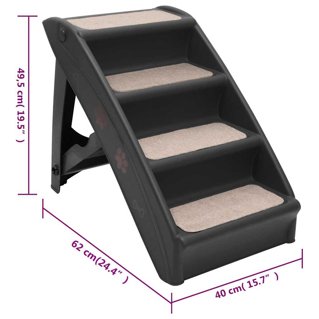 170985 vidaXL Folding Dog Stairs Black 62x40x49,5 cm