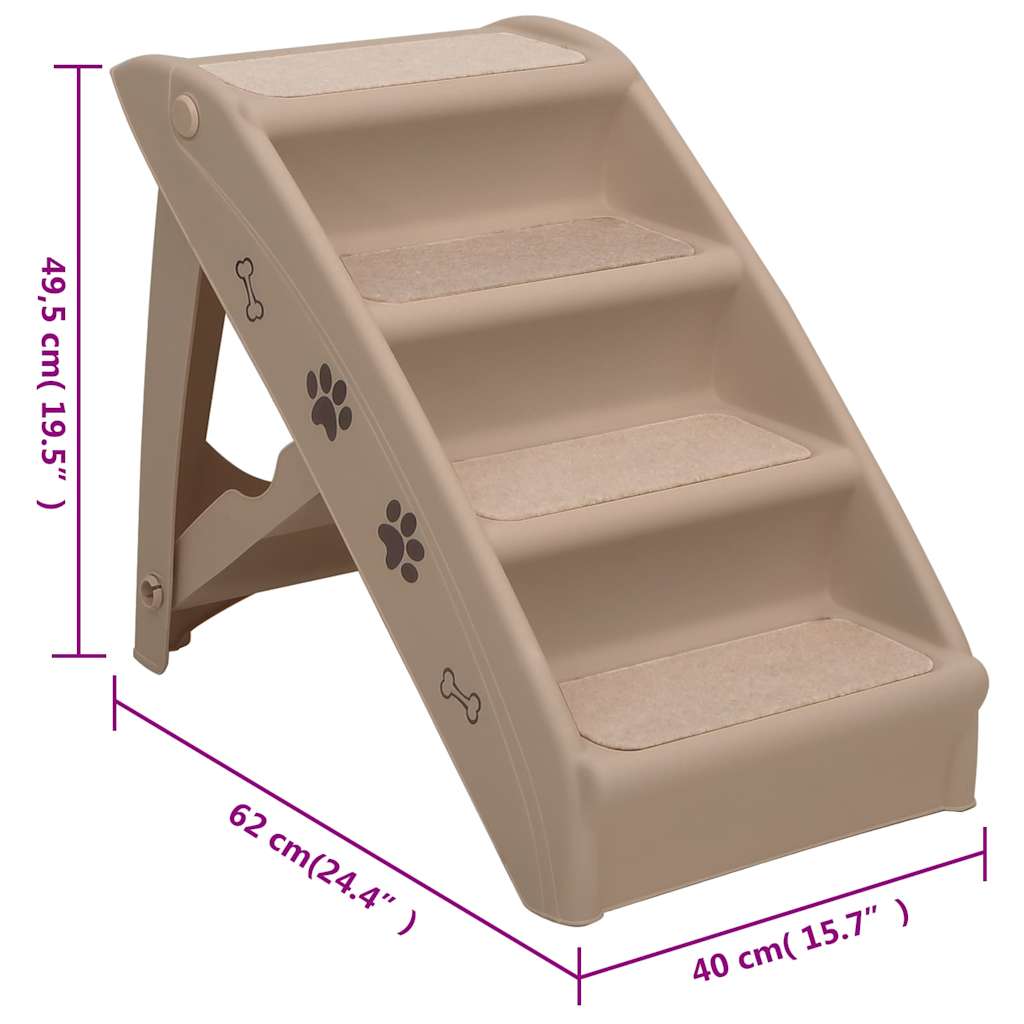 170986 vidaXL Folding Dog Stairs Brown 62x40x49,5 cm