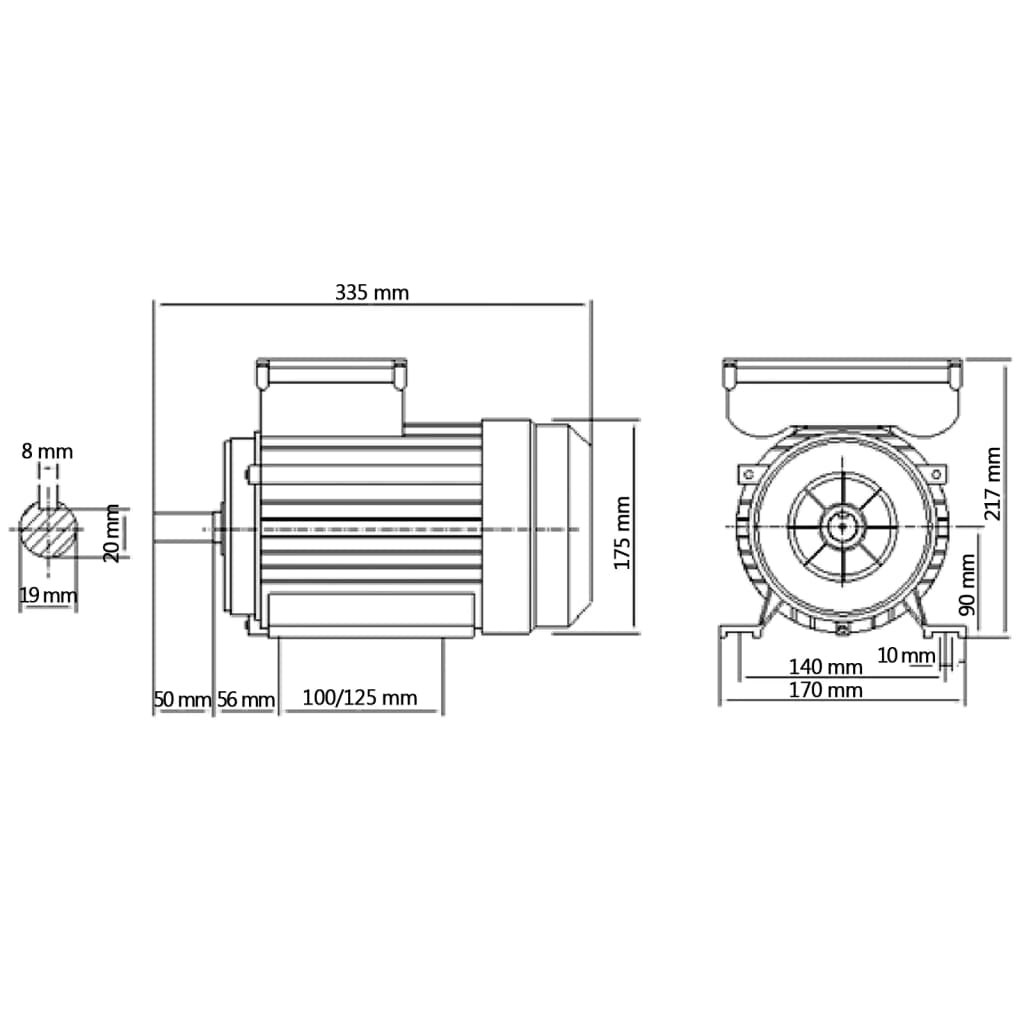Single Phase Electric Motor Aluminium 1.5kW/2HP 2 Pole 2800 RPM