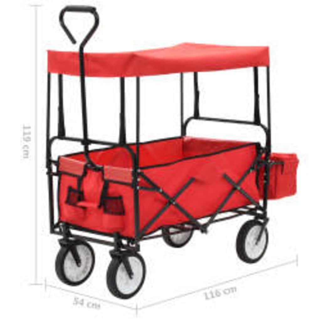 147589 vidaXL Folding Hand Trolley with Canopy Steel Red