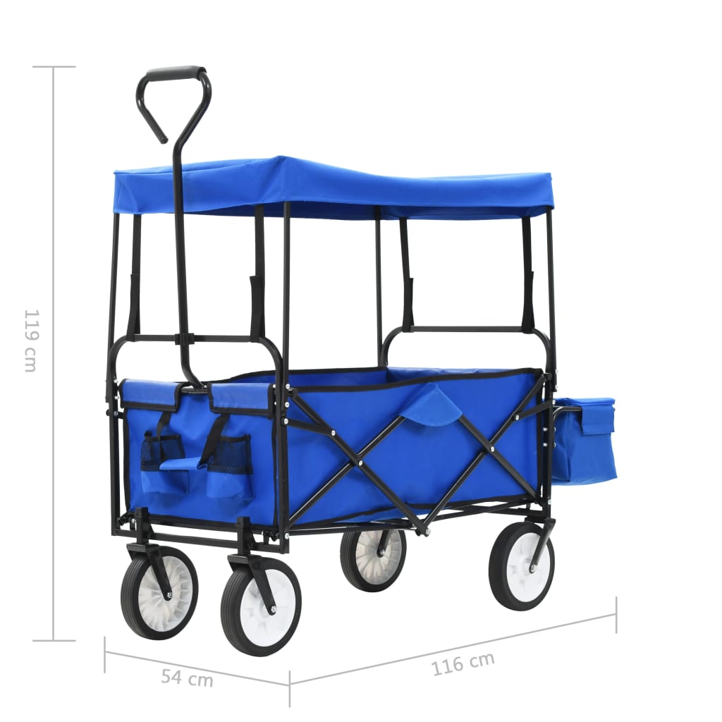 147590 vidaXL Folding Hand Trolley with Canopy Steel Blue