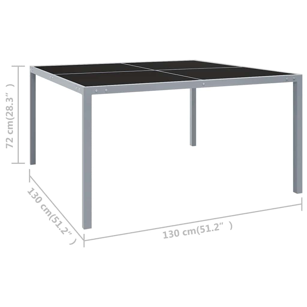 313086 vidaXL Garden Table 130x130x72 cm Grey Steel and Glass