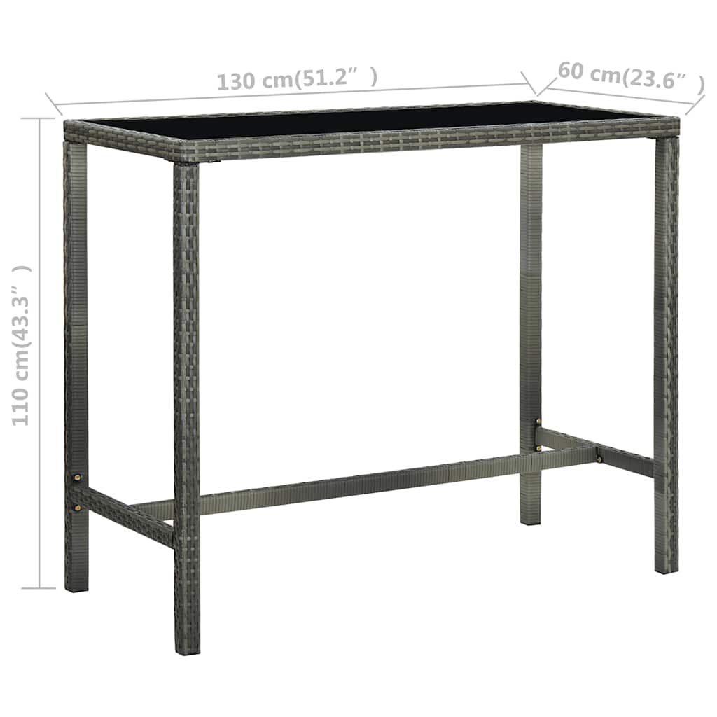 313462 vidaXL Garden Bar Table Grey 130x60x110 cm Poly Rattan and Glass