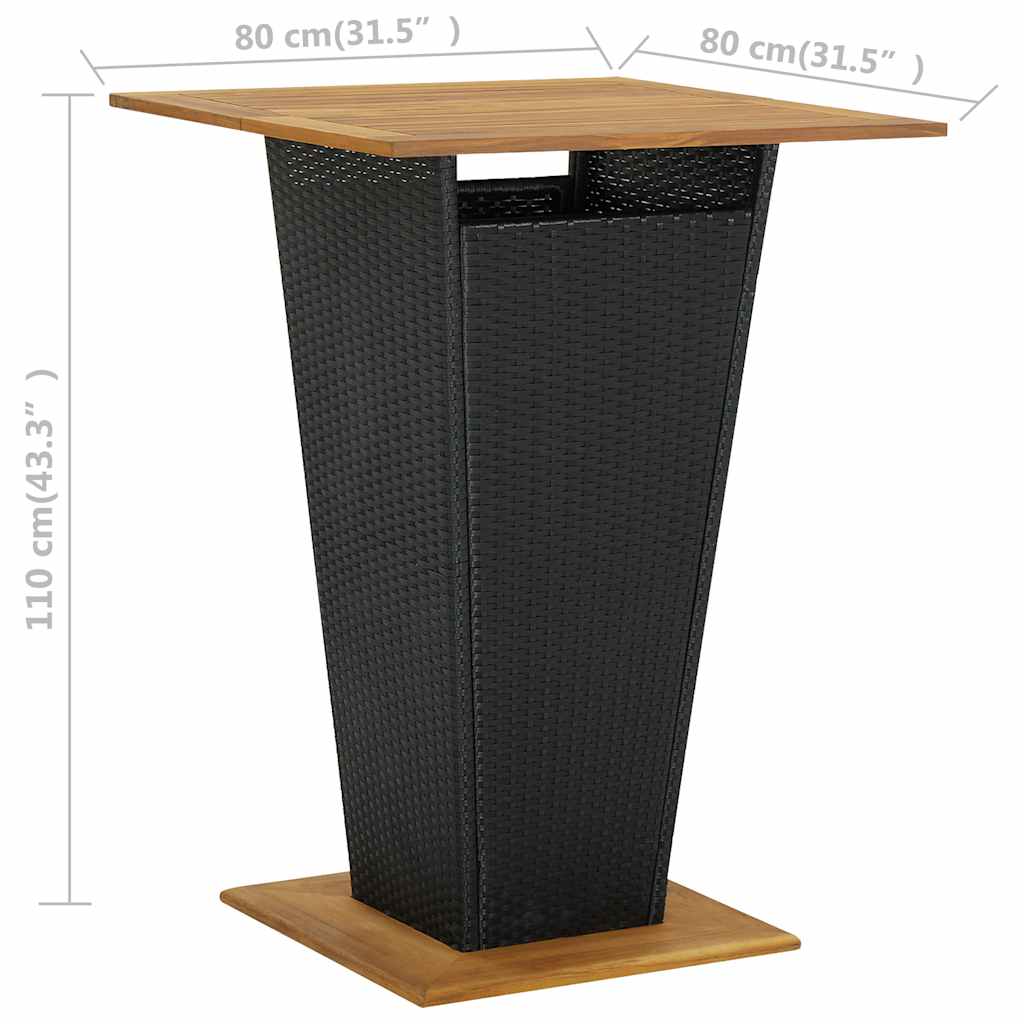 313465 vidaXL Bar Table Black 80x80x110 cm Poly Rattan and Solid Acacia Wood