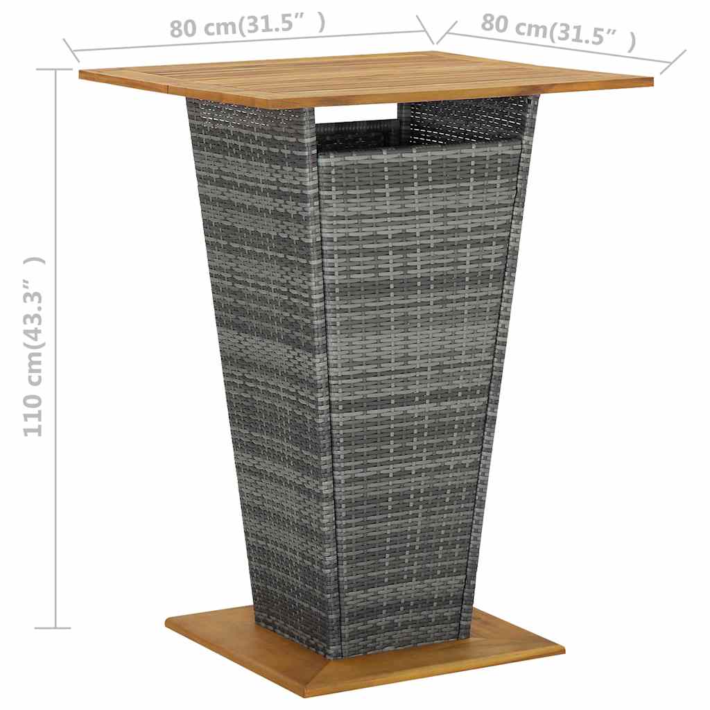 313466 vidaXL Bar Table Grey 80x80x110 cm Poly Rattan and Solid Acacia Wood