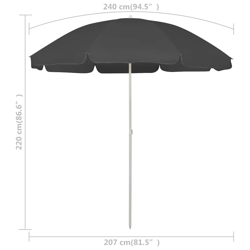 314706 vidaXL Beach Parasol Anthracite 240 cm