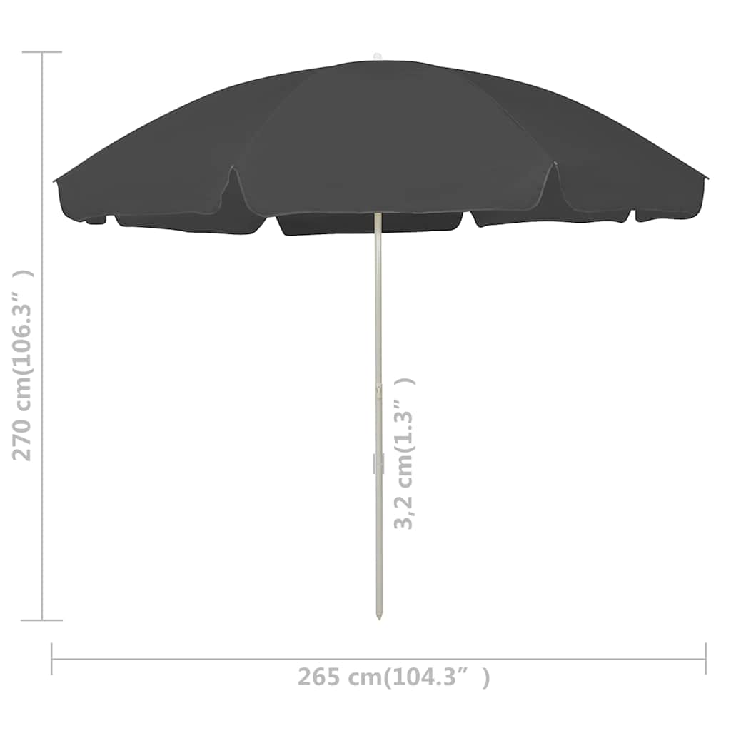 Beach Parasol | Anthracite | Polyester | Large | Tiltable | Beach Parasol