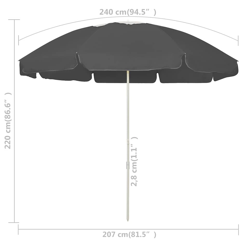 314714 vidaXL Beach Parasol Anthracite 240 cm