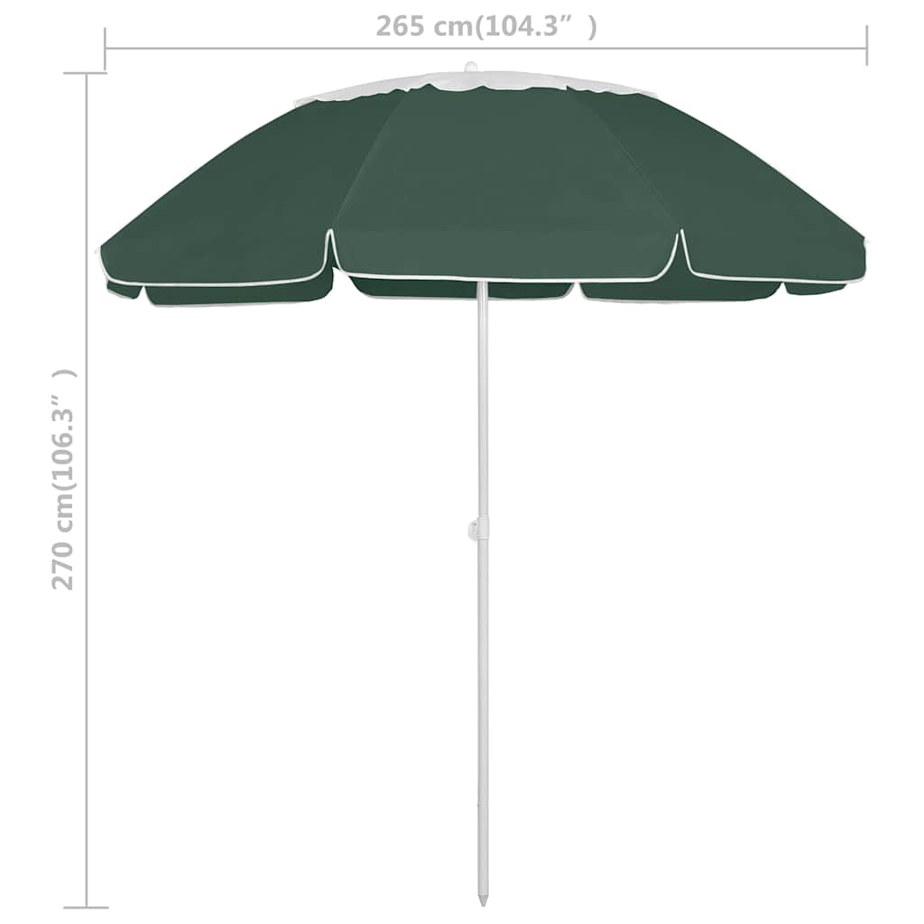 Beach Parasol | Green | Polyester | 300 cm | Tiltable | Beach Parasol