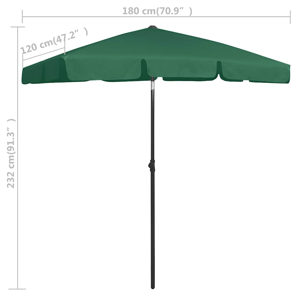 Beach Parasol | Green | Polyester | 180x120 cm | Tiltable | Beach Parasol