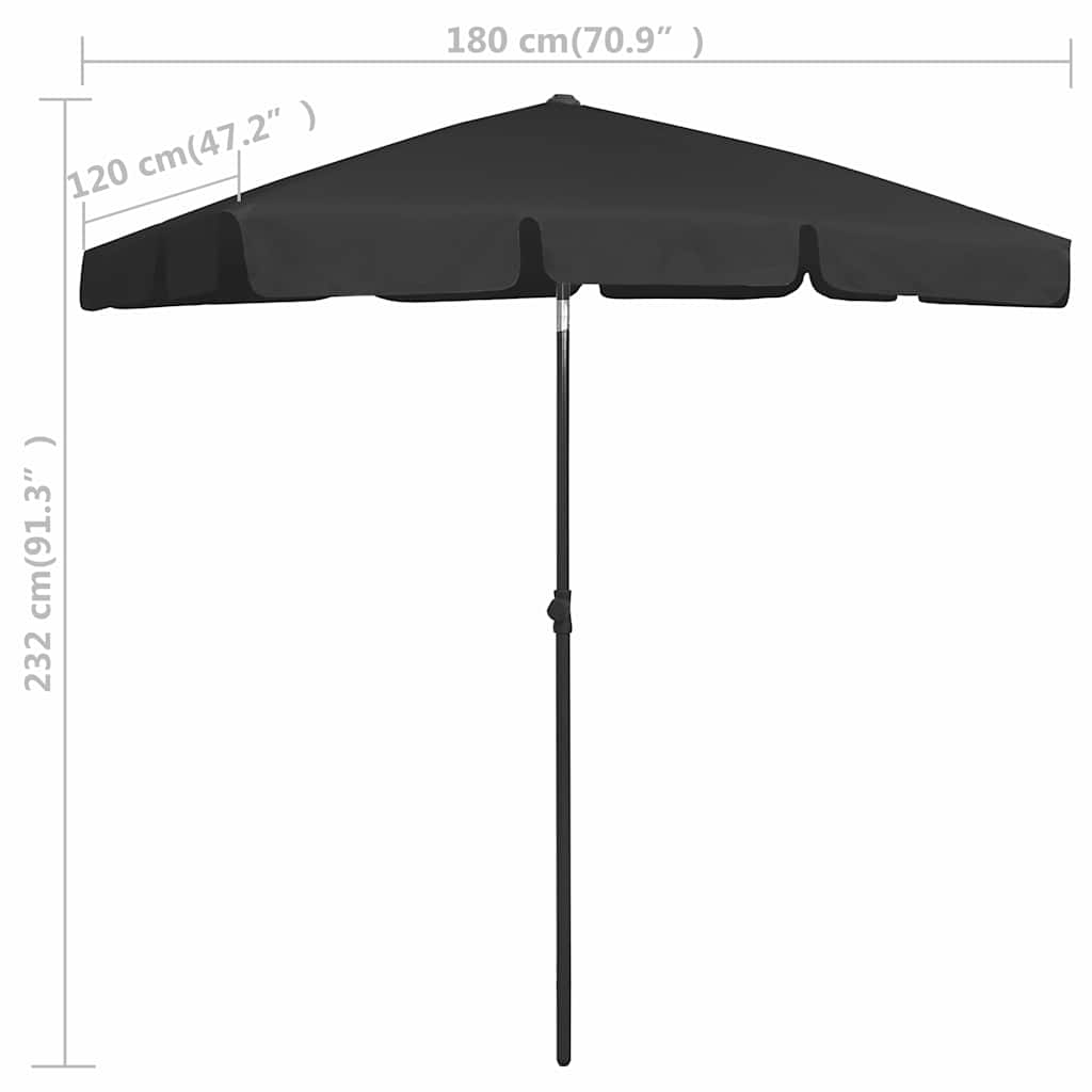 314725 vidaXL Beach Parasol Black 180x120 cm