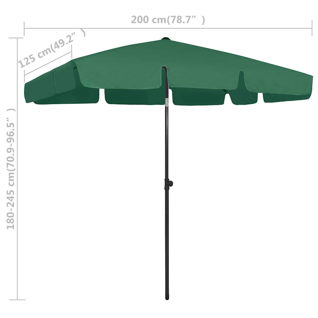 Beach Parasol | Green | Polyester | 200x125 cm | Tiltable | Beach Parasol