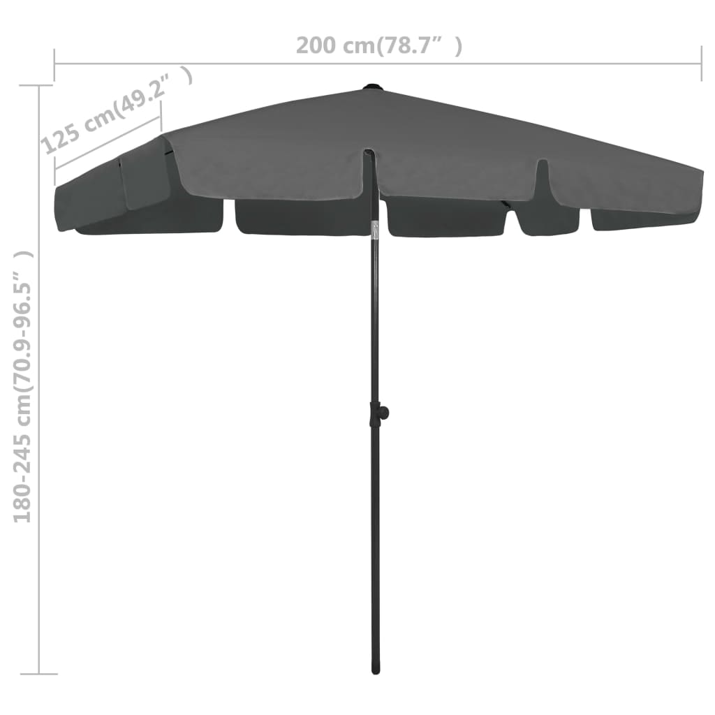 314729 vidaXL Beach Parasol Anthracite 200x125 cm