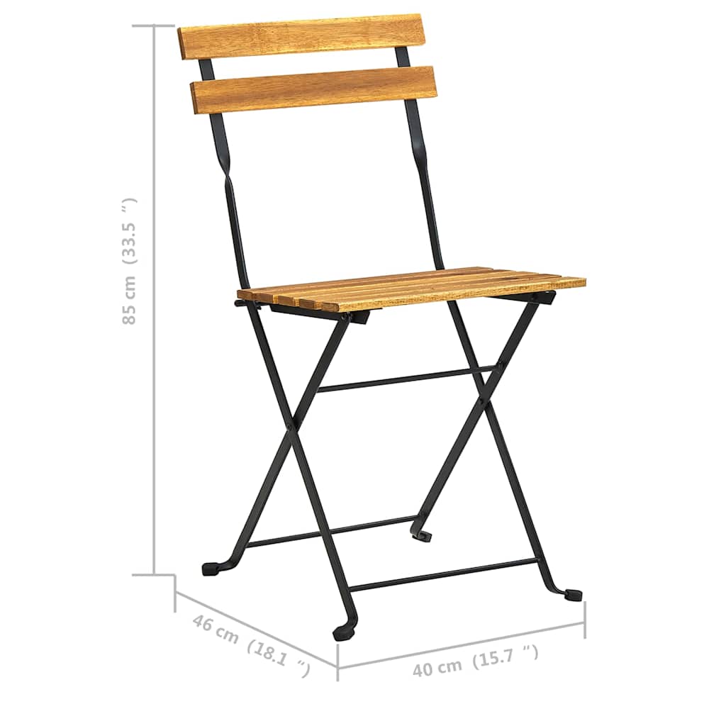 Folding Chairs 2 pcs Steel and Solid Acacia Wood
