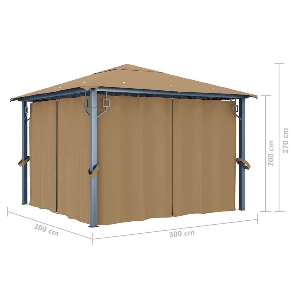 313893 vidaXL Gazebo with Curtain 300x300 cm Taupe Aluminium