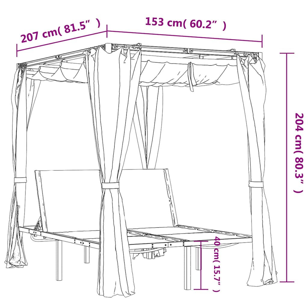 Double Sun Lounger with Side and Top Curtains Anthracite