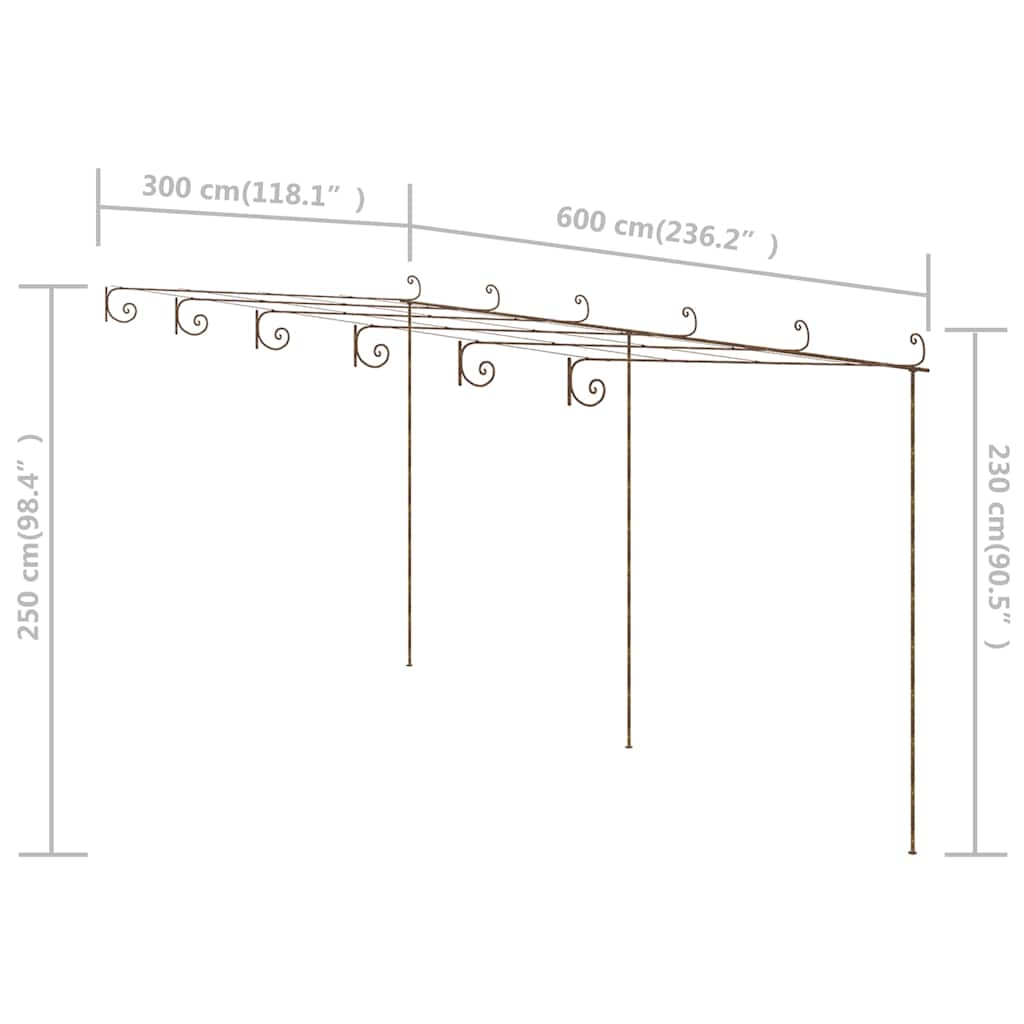 313999 vidaXL Garden Pergola Antique Brown 6x3x2,5 m Iron
