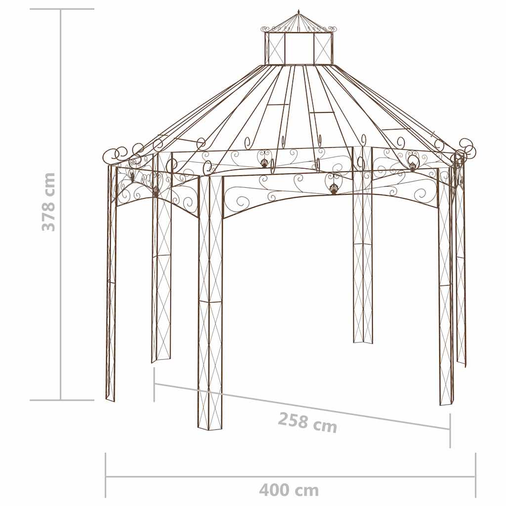 314000 vidaXL Garden Pavilion Antique Brown 400x258x378 cm Iron