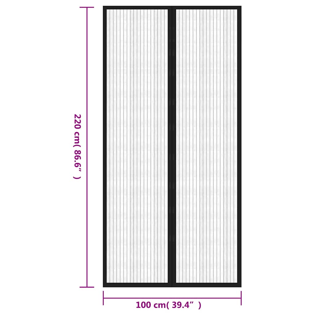 314687 vidaXL Insect Door Curtains 2 pcs with Magnet Blocks Black 220x100 cm