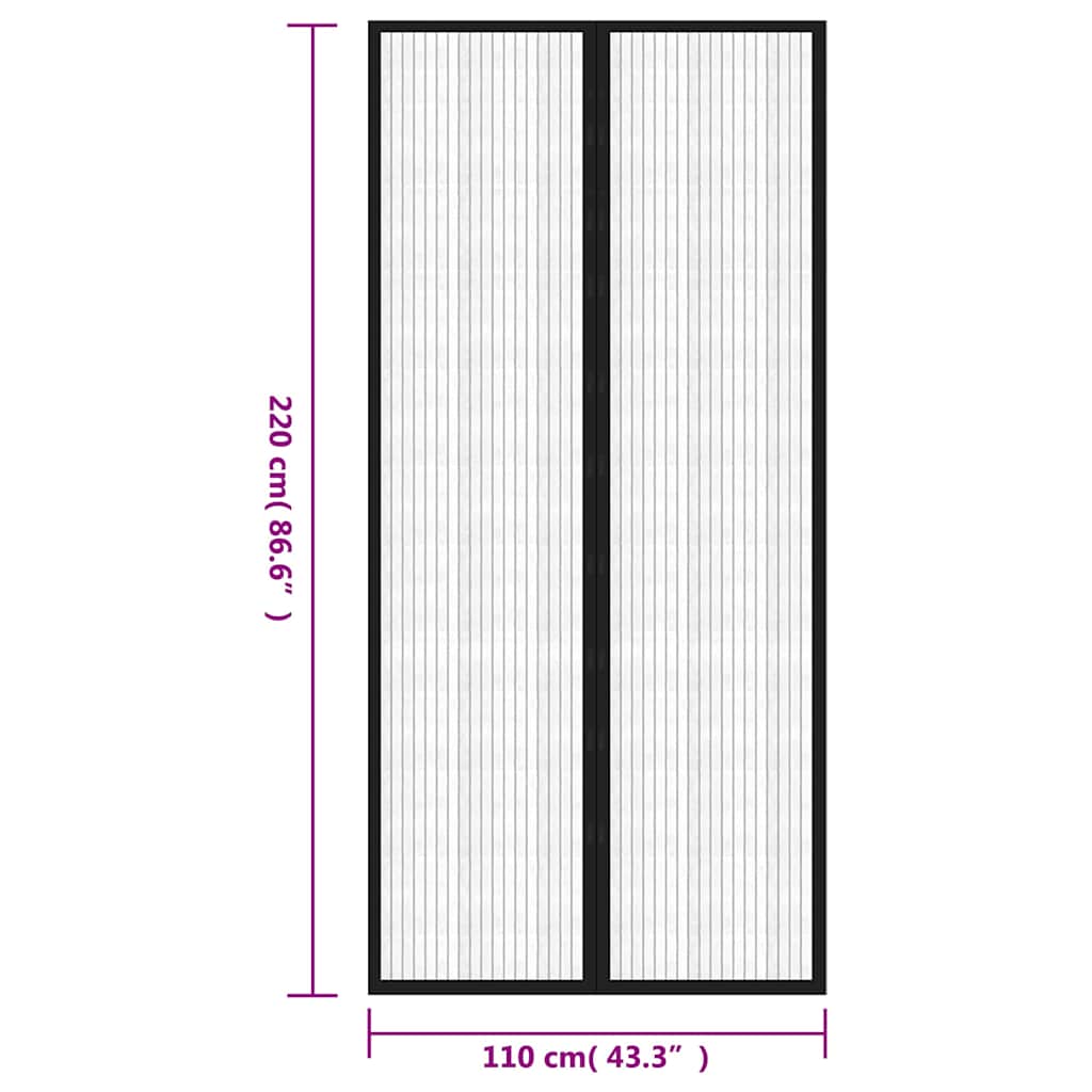 314688 vidaXL Insect Door Curtains 2 pcs with Magnet Blocks Black 220x110 cm