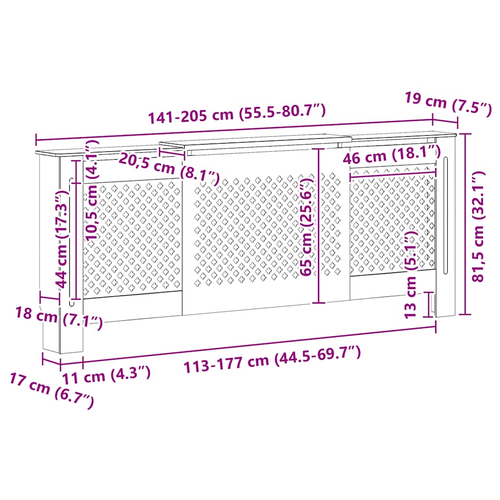 325557 vidaXL MDF Radiator Cover Grey 205 cm