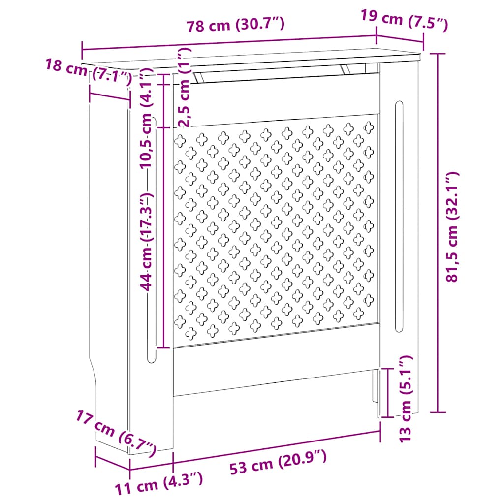 325569 vidaXL MDF Radiator Cover Grey 78 cm