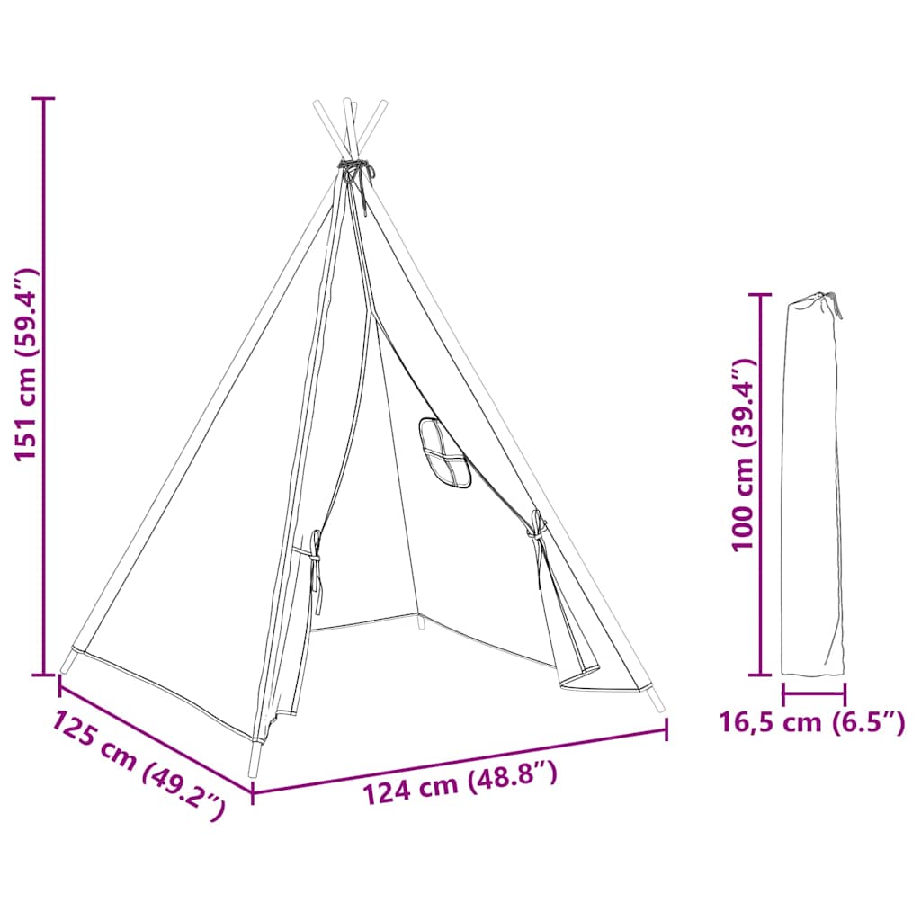 Children Teepee Tent with Bag Peach Skin White 120x120x150 cm